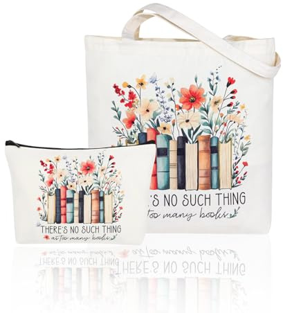 Leseogye Geschenke für Buchliebhaber, Canvas-Tragetasche mit Kosmetiktasche | 2-tlg Stoffbeutel Bedruckt Damen Vintage Beutel Bücher, Einkaufstasche zum Studieren und Reisen