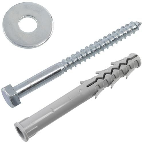 AERZETIX - Kit di 10 tasselli con flangia Ø16x140 mm in nylon con alette + 10 viti tirafondo Ø12x140 mm + 10 rondelle larghe per bullone M12 | per fissaggio su calcestruzzo mattoni cemento