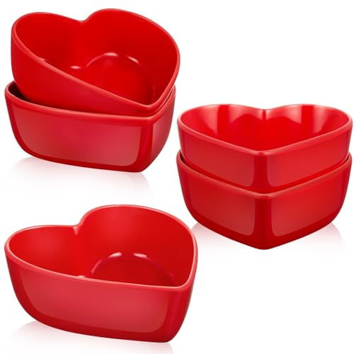 Skylety 4 Pcs Heart Shaped Bowls Valentine Ceramic Dessert Bowls Salad Kitchenware Cooking Gifts for Serving Dipping Seasoning Wedding Anniversary(Red,4.5 Inch)