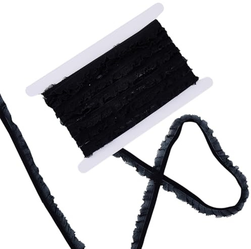 GORGECRAFT 9.1 m Elastisches Spitzenband 16mm Breit Schwarzes Stretchband Rüschenspitze Polyester Borte Gewebtes Gummiband Für DIY Nähprojekte Stirnbänder Manschetten Bekleidungsaccessoires