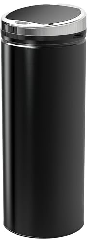 HOMCOM Cubo de Basura Automático 50L con Sensor de Movimiento, Papelera Cocina de Cierre Suave y Silencioso, Cuerpo Acero Inoxidable para Oficina, Comedor, Negro