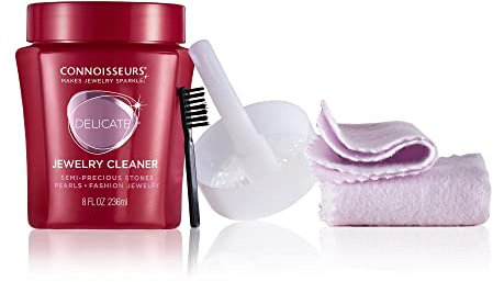 Connoisseurs Kit de limpieza multiusos para joyas, limpiador de joyas con paño de pulido de oro y plata, paño de limpieza de plata y paño de pulido de oro con solución de limpieza líquida para piedras