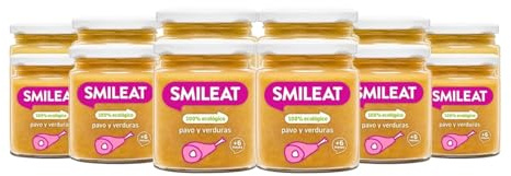 Smileat - Tarritos Ecológicos con Verduras, Ingredientes Naturales, para Bebés desde 6 Meses, Sano y Saludable, sin Gluten, Sabor a Pavo y Verduras - Pack de 12 Tarros x 230 g = 2760 g