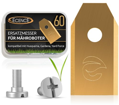 ECENCE Ersatzmesser für Mähroboter 60 Stück - inkl. Schrauben - hochwertige Ersatzklingen für Rasenroboter kompatibel mit Husqvarna Automower, Gardena, McCulloch ROB, Flymo, Yardforce