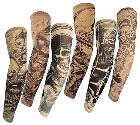 Juland 6 Pcs Temporary Tattoo Sleeves Fake Slip On Tattoo Arm Sleeves Kit Arm Sunscreen Stockings Accessories for Unisex Party Cool Men Women