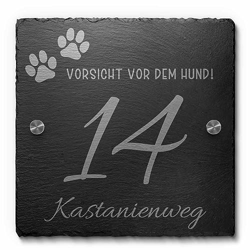 Premium Hausnummer aus einzigartigem Schiefer mit Gravur Zahlen und Ziffern Größe: 20x20 cm Schiefer Schild Hausnummern mit Abstandshaltern