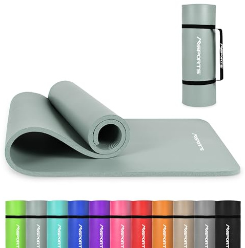MSPORTS Tappetino da ginnastica Premium con tracolla + poster per esercizi + app per allenamento, tappetino fitness delicato sulla pelle, 190 x 60 x 1,5 cm, grigio pietra, tappetino da yoga senza