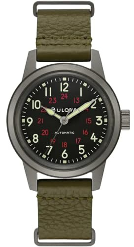 Bulova Orologio unisex analogico automatico con cinturino in vera pelle 98A255, cachi, cinghie