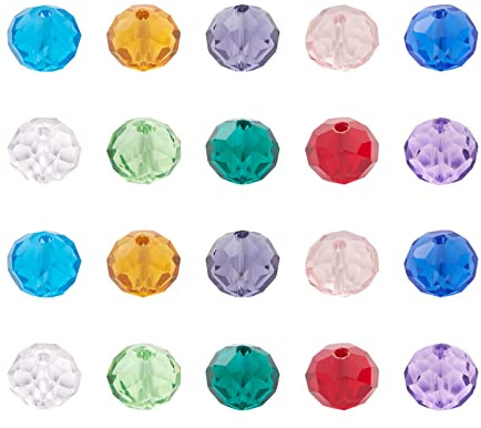 PandaHall 150pcs 10mm Faceted Crystal Glass Beads 10 Colors Rondelle Briolette Spacer Beads for DIY Jewelry Making