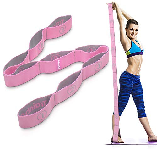 DeHub Yoga Set, Stretch Gurt Mit 9 Schleifen, Waschbarer, Leichter Und Hochelastischer Gymnastik-Gurt, Ideal Für Heißes Yoga (Rosa)