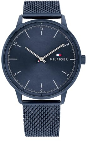 Tommy Hilfiger Analog Quarzuhr für Herren mit Blaues Edelstahl-Mesh-Gliederarmband - 1791841