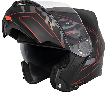 VCAN VX28 Full Face Modular Flip-Up Motorcycle Helmet ECE & DOT Approved, Coolmax Cheek Pad & OTG Ready