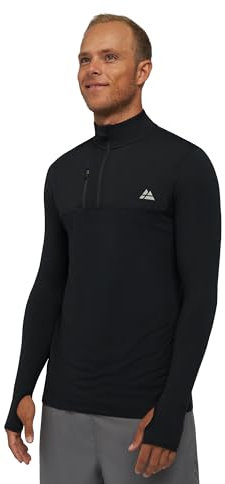 DANISH ENDURANCE Långärmad Funktionströja, Dragkedja i Halsen, 4-vägsstretch, för Herr, 1-Pack, Svart, XL