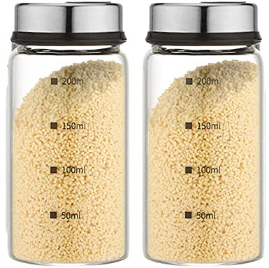 TAMUME Pack of 2 Glass Spice, Salt & Pepper Shaker with Measurements, Adjustable with Different Sized Holes for Seasoning (200ML * 2pc)