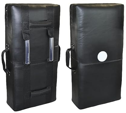BAY Sports Echtes Leder Schlagpolster Schlagkissen groß 75 x 37 x 15 cm Echtleder mit Griffe Kampfsport Kickboxen MMA Krav MAGA Thaiboxen Muay Thai