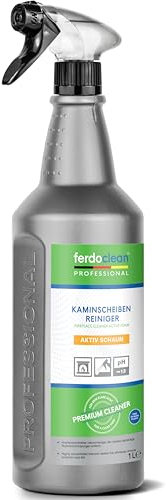 ferdoclean Kamin Reiniger & Ofenr-Reiniger 1000ml Haftschaum | Kaminscheiben Reiniger & Ofen Glasreiniger | Entfernt Ruß & eingebranntes von Kaminscheibe | Profi Kaminglasreiniger