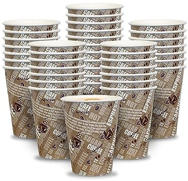 Zuvo Paper Coffee Cups 8oz - (50 Pack) - Printed Paper Cups for Hot & Cold Drinks - Eco Friendly Disposable Cups - 228ml, Brown