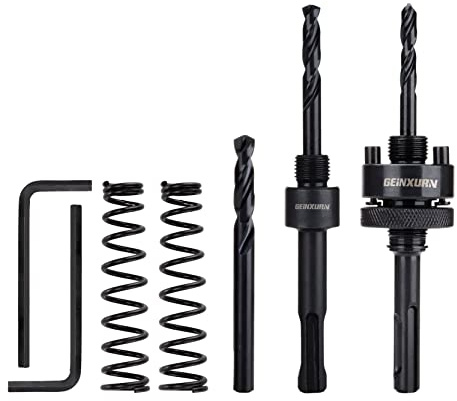 GEINXURN SDS-Plus Hole Saw Mandrel, Include 2Pcs Hole Saw Arbors with 3Pcs 1/4 Inch HSS(M2) Central Drill/2PCS Hex wrench/2Pcs Spring