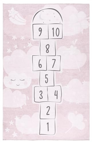 Kinderteppich Rosa mit Hinkelspiel 120 x 160 cm – Waschbar & rutschfest – Weicher Spielteppich für Mädchenzimmer - Schlafzimmer Teppich