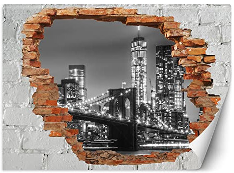 Feeby Papier Peint Intissé Abstrait Trou dans le mur 400x280 cm noir et blanc XXL Moderne Décoration Murale Tableaux Muraux Déco Tapisserie pour Salon Chambre à coucher Bureau Pont de Brooklyn