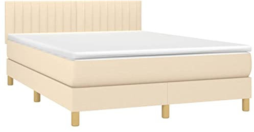 vidaXL Boxspring med madrass, tyg creme 140 x 200 cm Vertikala ränder