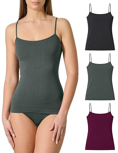 Risalti Débardeur Femme en Microfibre Épaule Étroite 3 pièces - Debardeur Femme Élégant, Plus Doux Que Le Coton, Caraco Femme sans Couture, sous vêtements - Made in Italy