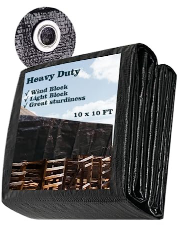 Heavy Duty 3x3 m Black Waterproof Tarpaulin Cover, UV Resistant 14 mil Durable Protective Reinforced Tarpaulin Ground Sheet Multipurpose Plastic Tarp with Grommets for Garden Shed Camping Furniture
