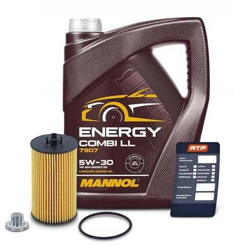 BESTPRICE ATP Inspektionspaket Filterset mit 1x MANNOL Motoröl 5W-30 Energy | Kompatibel mit: ALFA ROMEO 159, 159 Sportwagon, CHEVROLET AVEO / KALOS Schrägheck, AVEO / KALOS Stufenheck, AVEO Schrägheck