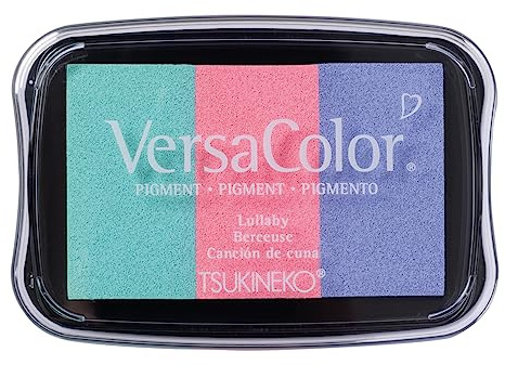 Rayher Stempelkissen Versacolor Pigment-Stempelkissen, 3 Farben, mintgrün, rosa, flieder, Stempelfläche 4,7 x 7,5 cm, säurefrei, lichtecht, Tsukineko Versacolor Stempelfarbe, 29250685
