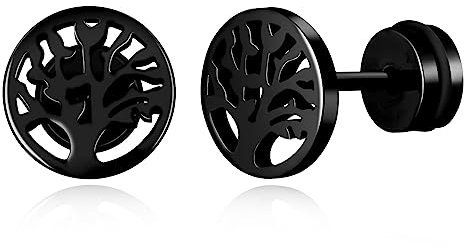 feilok Ohrringe Edelstahl Runde Baum des Lebens Piercing Ohr Lünette runde Coole Piercing Ohrstecker für Herren Damen