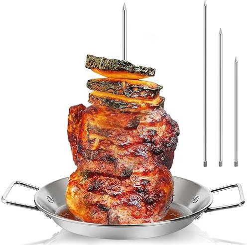 Noamus Al Pastor Spieß für Grill, Edelstahl Vertikale Spieße, Standspieß mit abnehmbaren 3 Größen Spikes (20,3 cm, 25,4 cm, 30,5 cm), Tacos Gyros-BBQ Grillpfanne Zubehör für Smoker Kamado Grill Ofen