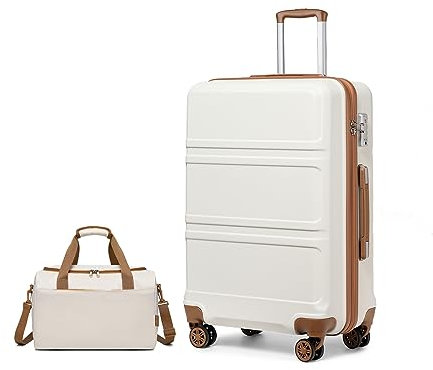 KONO Groß Reisekoffer Rollkoffer Set Gepäcksets 2 Teilig, 74cm Groß Trolley Koffer mit Ryanair Reisetasche 40x20x25cm, Cremeweiß
