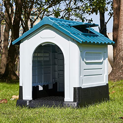 PRUJOY Hundehütte für den Außenbereich, zusammenklappbar, für kleine und mittelgroße Hunde, Hundehütte, Hundekäfig, regendicht, aus Kunststoff, für den Außenbereich (68 * 57 * 66cm)