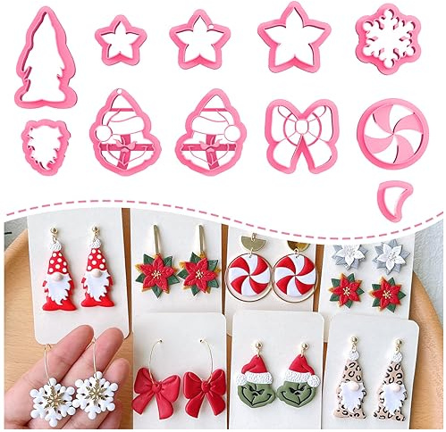 KEOKER Emporte-pièces pour argile de Noël - Formes pour boucles d'oreilles en argile polymère : Poinsettia, Grinch (10 pièces)