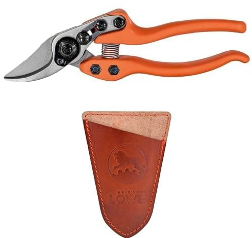 Original LÖWE Set bestehend aus Bypass Gartenschere 12.104 mit kurzem Präzisionsschneidekopf für Pflanzen und Rosen & Klingenschutz 9807 zum Schutz vor Verletzungen und Beschädigungen