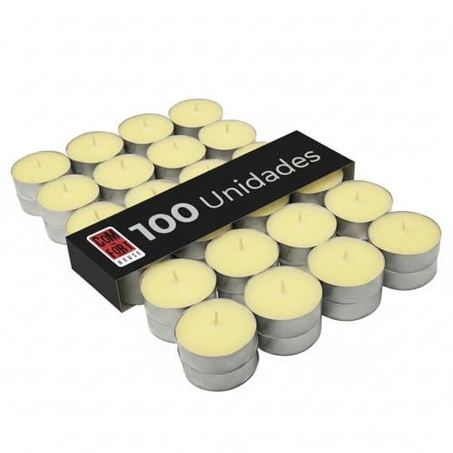 Velas de Té Perfumadas Vainilla 100 Uds COM-FORT HOUSE | Hasta 4,5 horas de combustión, Aroma vainilla, Ambiente acogedor, Combustión uniforme