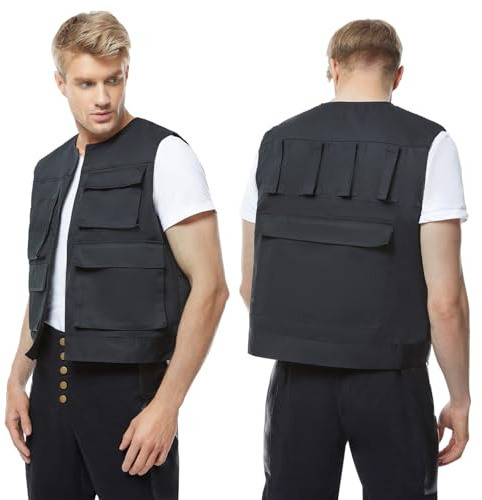 Tonainy Men Multi Pockets Vest Movie Costume Utility Tank Coat Functional Waistcoat Halloween Cosplay Sleeveless Jacket