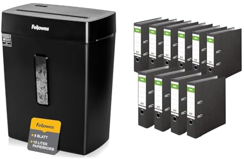 Fellowes Aktenvernichter, Papierschredder für 8 Blatt Partikelschnitt & Original DINOR Ordner-Wolkenmarmor-Recycling