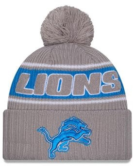 New Era Detroit Lions NFL 2024 Sideline Sport Knit Grau Bommelmütze - One-Size