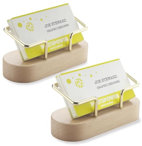 PARTSPOWER Visitenkartenhalter aus Holz für den Schreibtisch, horizontaler Visitenkartenständer aus Holz, Schreibtischzubehör, Visitenkarten-Organizer (Buchenholz), 2 Packungen