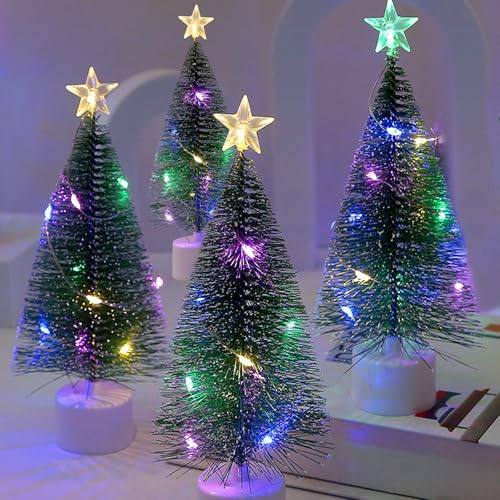 Mini Arbolitos de Navidad,Mini árbol de Navidad con luz DIY Navideño,Micro Paisaje,Decoración de Oficina,Hogar