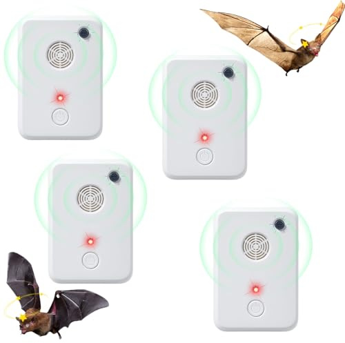 4 Pack Ultrasonic Bat Repeller Indoor, Bat Deterrent Devices, Plug in Bat Reject Repelling System, Electronic Pest Repeller Bird Repellent Bat Repellent for Attic Porch House Bat Removal Control