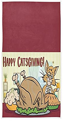 Duschtücher Thanksgiving-Festmahl Hungrige Katze Huhn Gästetücher Premium Handtücher Praktischem Sporthandtuch Für Sport Damen Strand 40X70Cm
