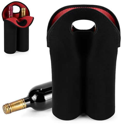 Flaschenträger 2 Fächer Flaschentasche Männerhandtasche für Weinflasche Abdeckung Weinträger in Neopren Getränketasche Bottle Bag für Camper Picknicks Adventskalender Partys Geschenkeideen(Dunkrot)