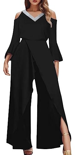 Pailletten Jumpsuit Damen Silber, Jumpsuit Damen Elegant Festlich Party Pailletten Playsuit Romper Langarm Lang Sexy Overall Glitzer Hosenanzug Einteiler Casual Jumpsuits Clubwear