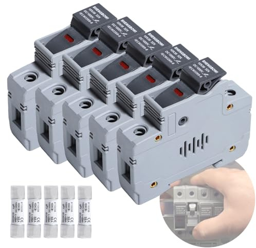 Shengbowi Solar-Sicherungshalter PV DC1000V 32A 35mm DIN-Schienenmontage | Zylindrischer Sockel Single Mount Photovoltaik-Sicherungen Link Systemschutz Gleichstromkreis Modulstring Verteilerkasten
