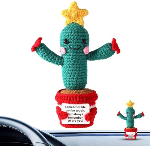 Cactus positivo de ganchillo suculento, cactus de ganchillo de apoyo emocional | Muñeca de ganchillo ,Muñeco de peluche positivo de punto, anima las muñecas de estrella de ganchillo con mensaje positi