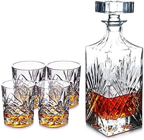DEFBOW Wine glass decanter Whiskey Decanter Crystal Whiskey Decanters,Set of 4 Glasses and Gift Claret Jug Sets,Wine Set Sets of 5 Whiskey Decanter Set Crystal