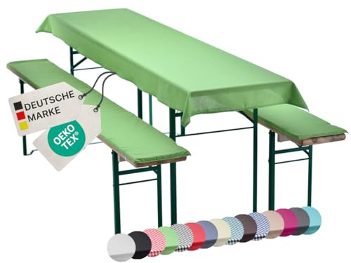 NYVI Bierbankauflagen Set NYVIGala 240x90 cm Grün - 1x Tischdecke für 220x70 cm Biertische & 2X Gepolsterte Auflage für 220x25 cm Bierbänke - Sitzauflage für Bierzeltgarnitur