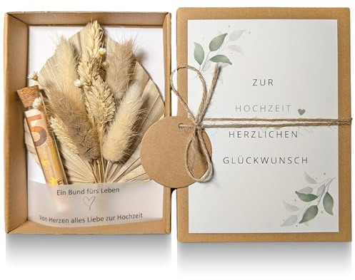 Lemodie Geldgeschenk Hochzeit | Hochzeitsgeschenk mit Trockenblumen und Reagenzglas | Hochzeitsgeschenk Geld | Hochzeitsgeschenke für Brautpaar | Gastgeschenke Hochzeit | Hochzeitskarte Geldgeschenk